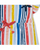 Vestido jersey de manga curta às riscas multicolor menina