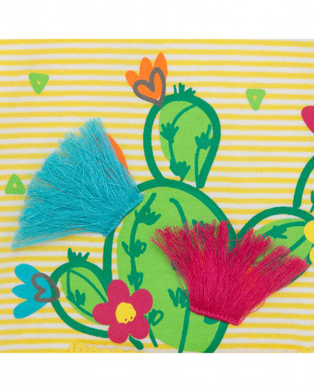 Camisola de manga curta às riscas brancas e amarelas menina