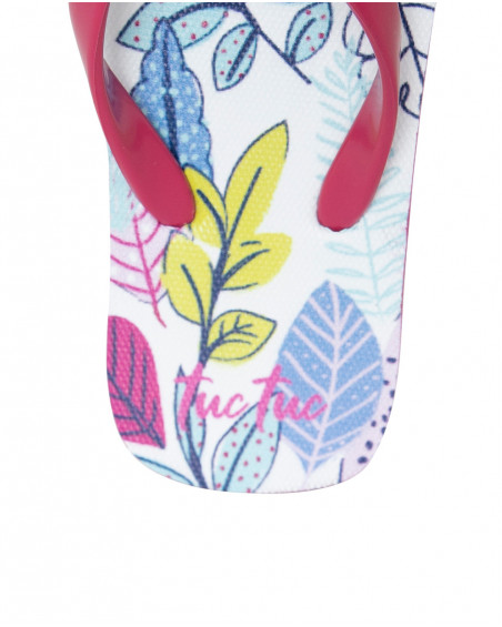 Chinelos rosas estampadas folhas multicolor menina