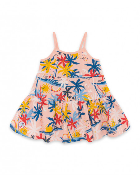 Vestido jersey alças laranja estampado praia menina