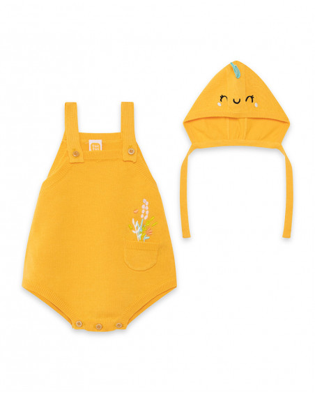 Babygro curto e touca tricô laranja recém-nascido menina Babygro curto e touca tricô laranja recém-nascido menina