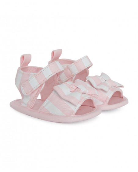 Sandálias de popelina laço rosa recém-nascido menina