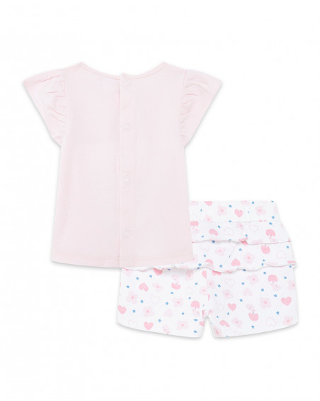 Conjunto de camisola de manga curta e shorts em jersey rosa com
