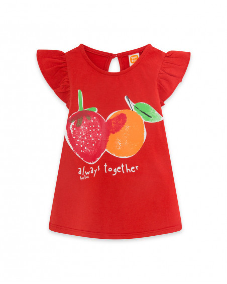 Camisola sem mangas folhos vermelha frutas menina