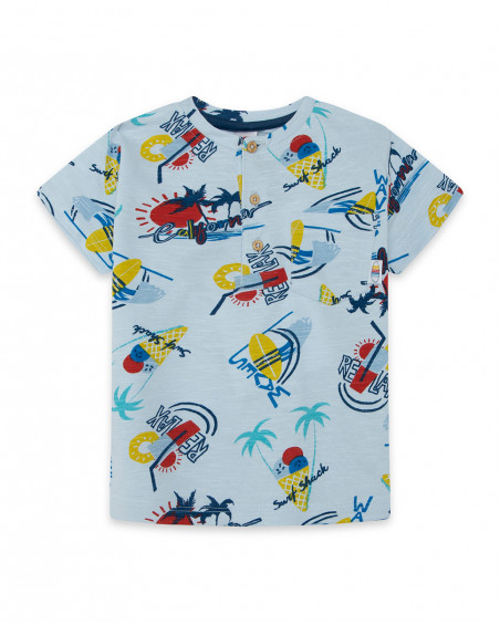 Camisola de manga curta branca estampado praia menino