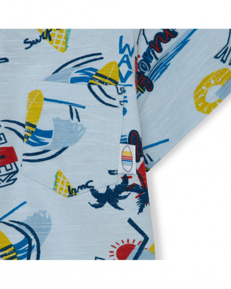 Camisola de manga curta branca estampado praia menino