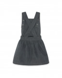 Saia-jardineira cinzento denim folhas menina