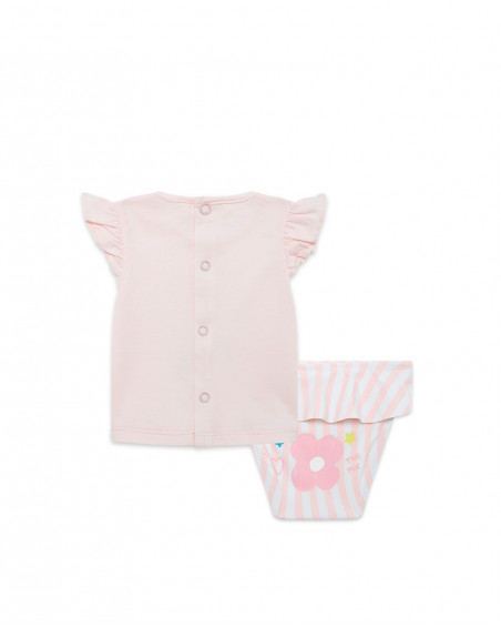 Conjunto de banho às riscas rosa recém-nascido menina