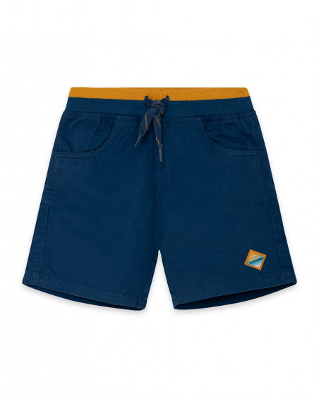 Bermudas de sarja com cordão azul-marinho cintura laranja menino Bermudas de sarja com cordão azul-marinho cintura laranja menino