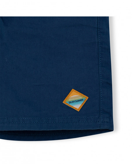 Bermudas de sarja com cordão azul-marinho cintura laranja menino Bermudas de sarja com cordão azul-marinho cintura laranja menino