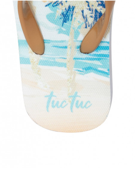 Chinelos laranja estampado praia menina Chinelos laranja estampado praia menina