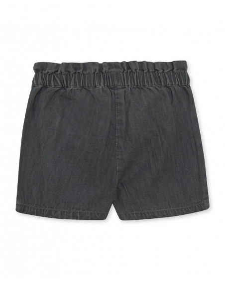 Shorts denim bolsos cinzento laço menina Shorts denim bolsos cinzento laço menina