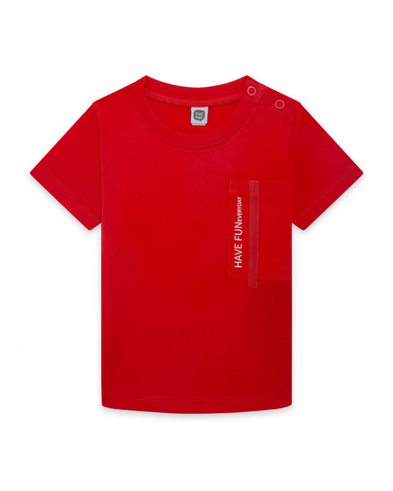 Camisola de manga curta bolso vermelha menino