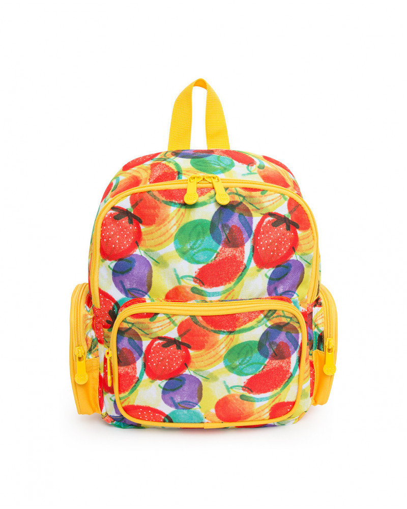 Mochila amarela estampado frutas multicolor menina