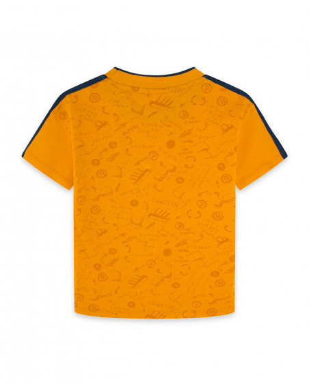 Camisola de manga curta com bolso laranja estampada menino