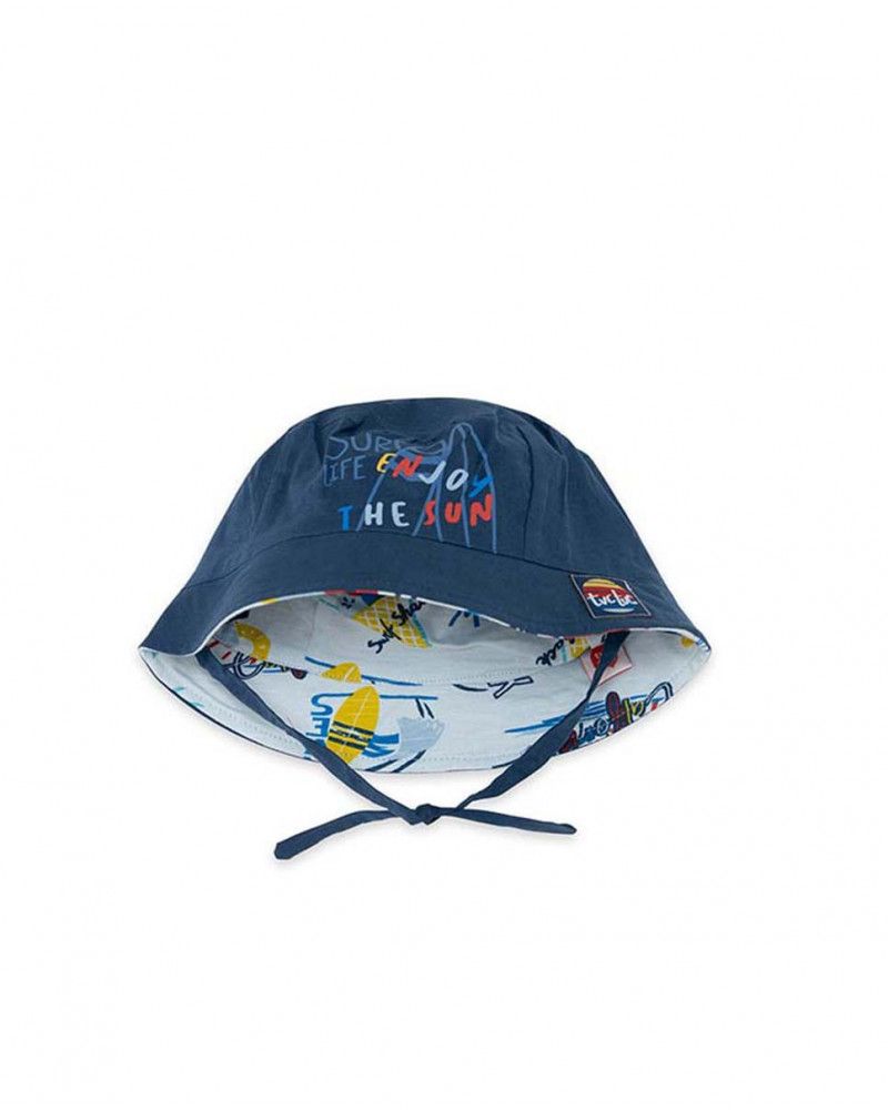 Chapéu reversível azul e estampados praia menina