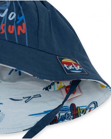 Chapéu reversível azul e estampados praia menina