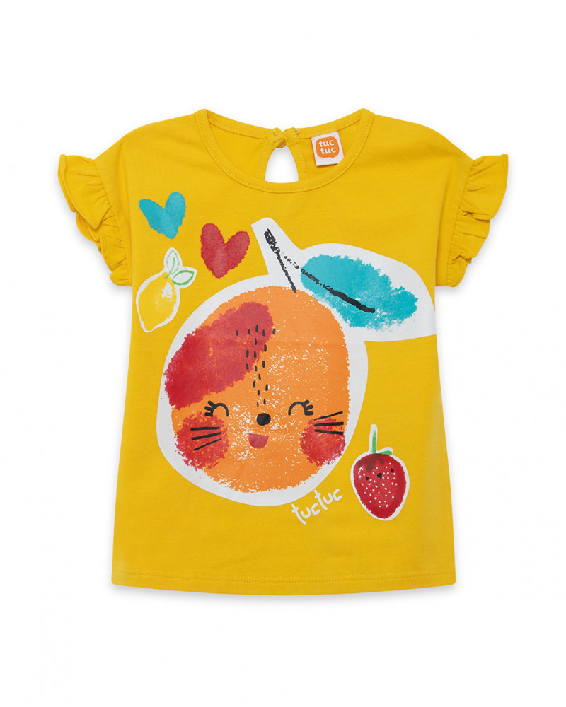 Camisola sem mangas amarela fruta com carinha menina