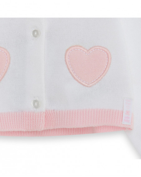 Casaco tricô branco e rosa recém-nascido menina