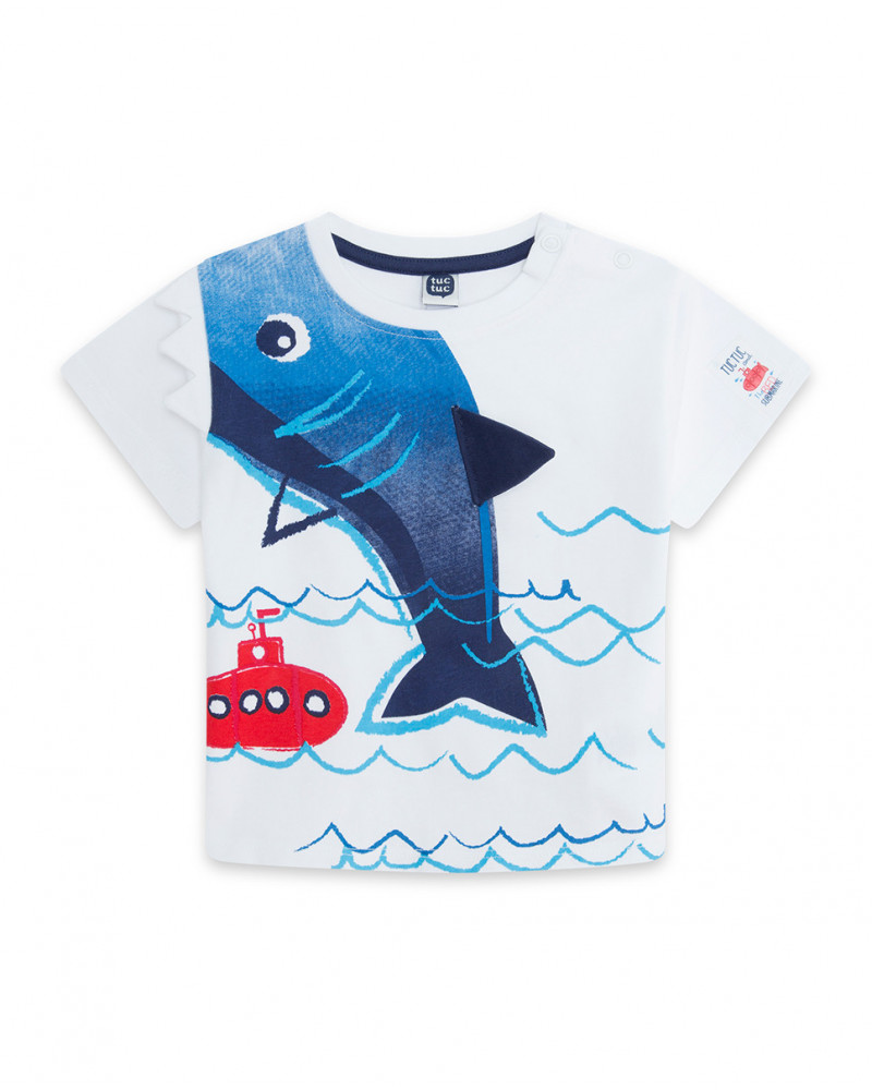 Camisola de manga curta branca tubarão menino