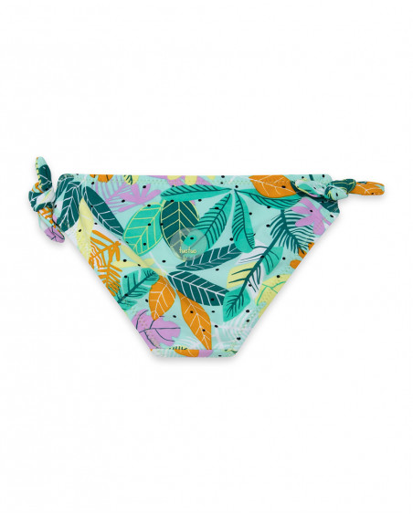 Cuecas de banhos verde estampado folhas laços menina