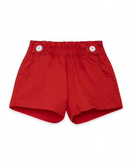 Shorts de sarja com botões vermelho menina
