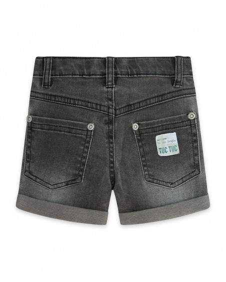 Bermudas cinzento denim cinco bolsos detalhe de crista camaleão