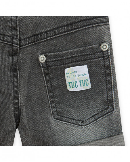 Bermudas cinzento denim cinco bolsos detalhe de crista camaleão