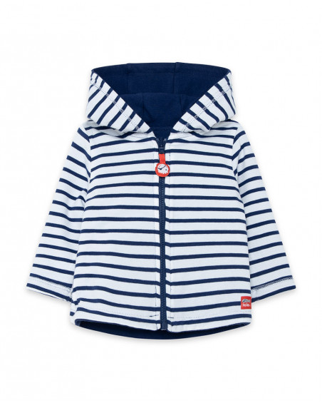 Conjunto de 3 peças de felpa e jersey às riscas azul e branco Conjunto de 3 peças de felpa e jersey às riscas azul e branco