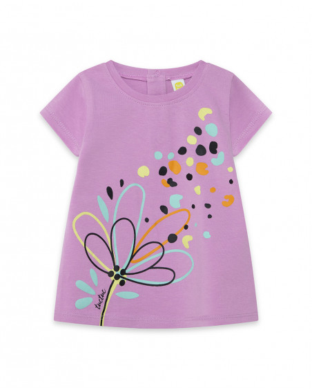 Camisola de manga curta malva flores menina