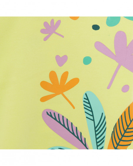 Camisola de manga curta verde flores menina