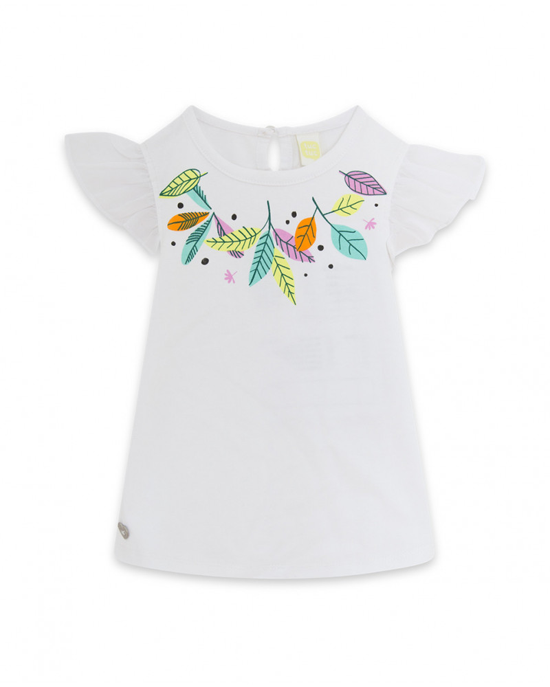 Camisola sem mangas branca com folhos menina