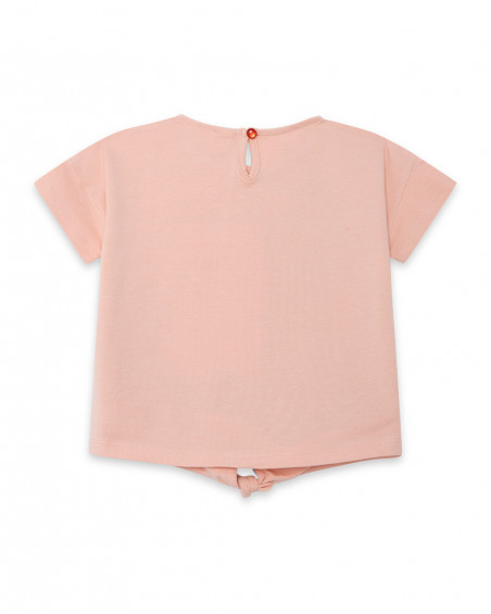 Camisola jersey de manga curta estampada praia com laçada menina