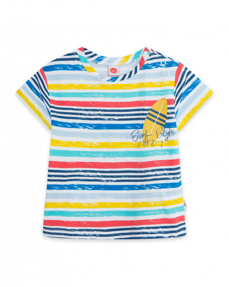 Camisola de manga curta às riscas multicolor menino