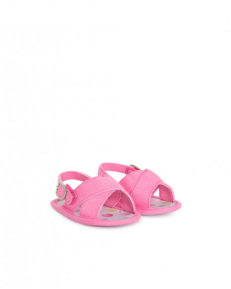 Sandálias de sarja rosa com bolinhas recém-nascido menina