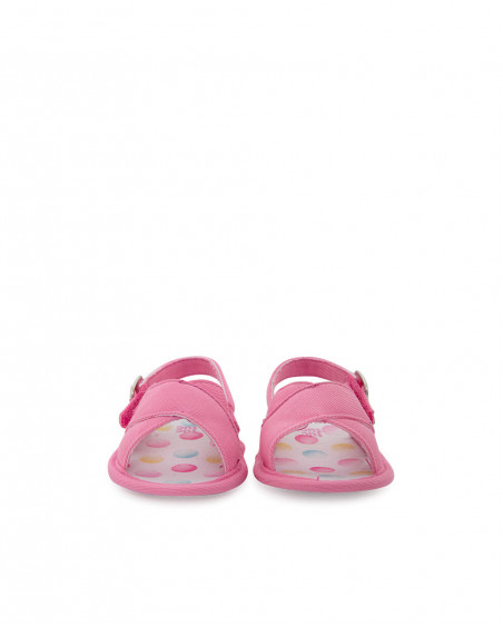 Sandálias de sarja rosa com bolinhas recém-nascido menina
