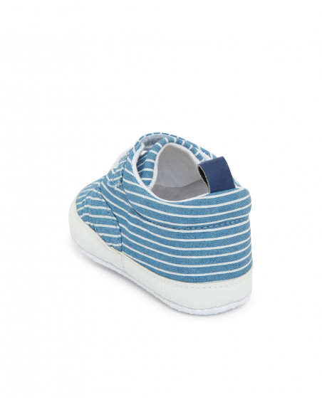 Sapatos desportivos denim às riscas azul e branco recém-nascido