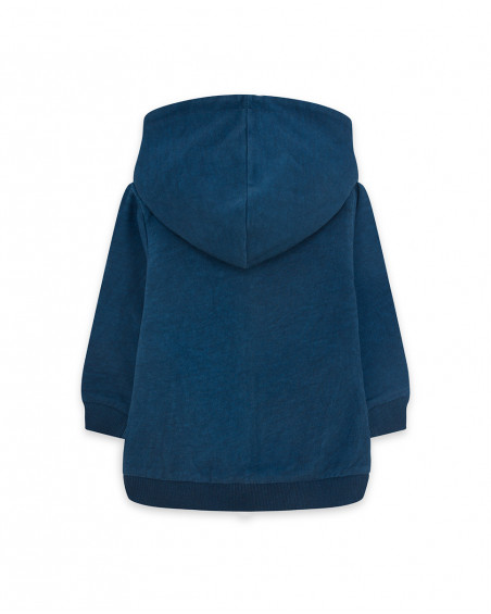 Camisola de felpa com capuz e fecho de correr azul pranchas de