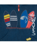 Camisola de felpa com capuz e fecho de correr azul pranchas de Camisola de felpa com capuz e fecho de correr azul pranchas de