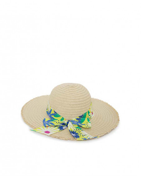 Chapéu de ráfia estampado flores menina