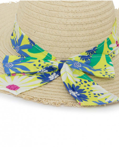 Chapéu de ráfia estampado flores menina