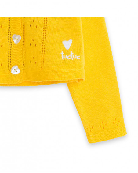 Casaco tricô botões amarela menina