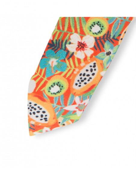 Scrunchie laranja estampado flores e frutas menina Scrunchie laranja estampado flores e frutas menina