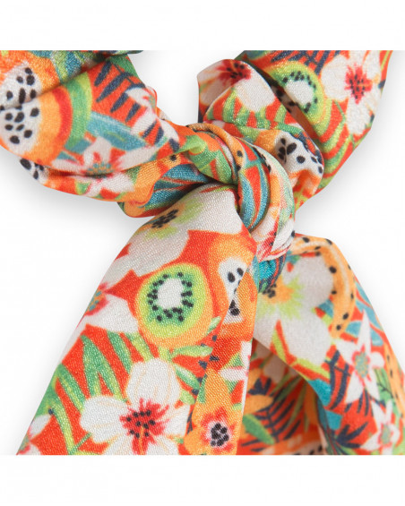 Scrunchie laranja estampado flores e frutas menina Scrunchie laranja estampado flores e frutas menina