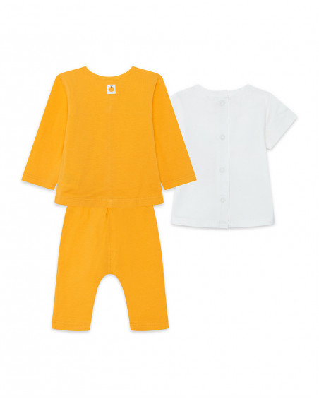Conjunto 3 peças em jersey laranja e branco recém-nascido menino