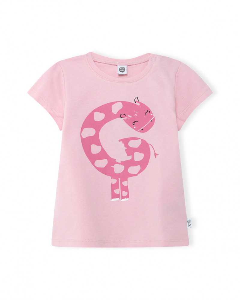 Camisola jersey de manga curta rosa girafa menina