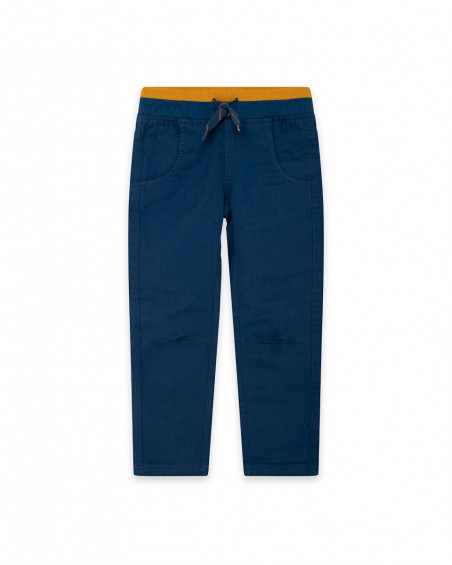 Calça de sarja azul-marinho cintura laranja menino