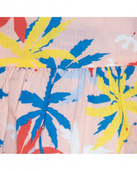 Blusa de popelina sem mangas rosa estampado praia e folhos Blusa de popelina sem mangas rosa estampado praia e folhos