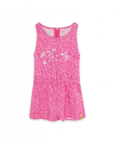Macacão curto de popelina sem mangas fúcsia texto glitter menina Macacão curto de popelina sem mangas fúcsia texto glitter menina