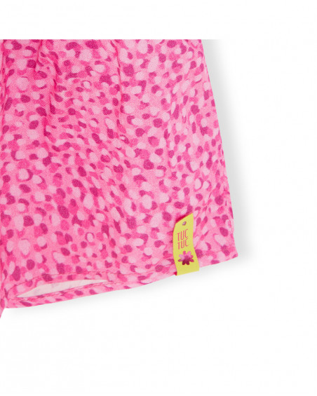 Macacão curto de popelina sem mangas fúcsia texto glitter menina Macacão curto de popelina sem mangas fúcsia texto glitter menina